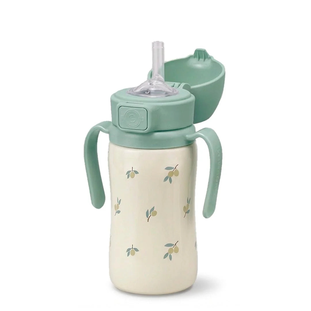 Grosmimi Stainless Steel Straw Cup with Flip Top - 10oz (12 Months+)