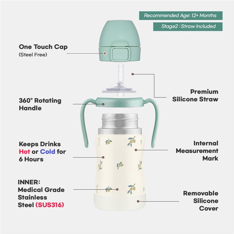 Grosmimi Stainless Steel Straw Cup with Flip Top - 6oz (12 Months+)