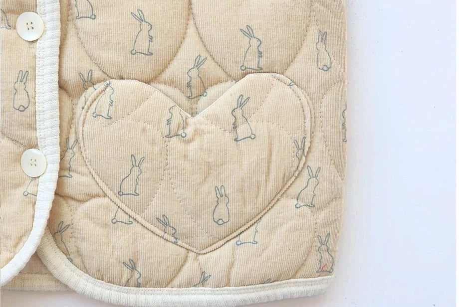BabyRabbit Heart Patterned Rabbit Vest — Toddler Quilted Vest / Sleep Sack (12-18M–5T)