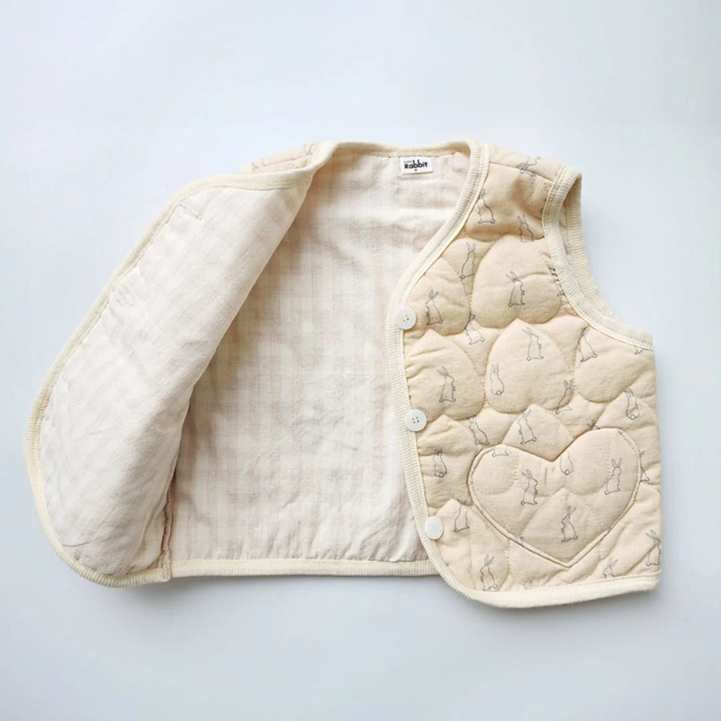 BabyRabbit Heart Patterned Rabbit Vest — Toddler Quilted Vest / Sleep Sack (12-18M–5T)