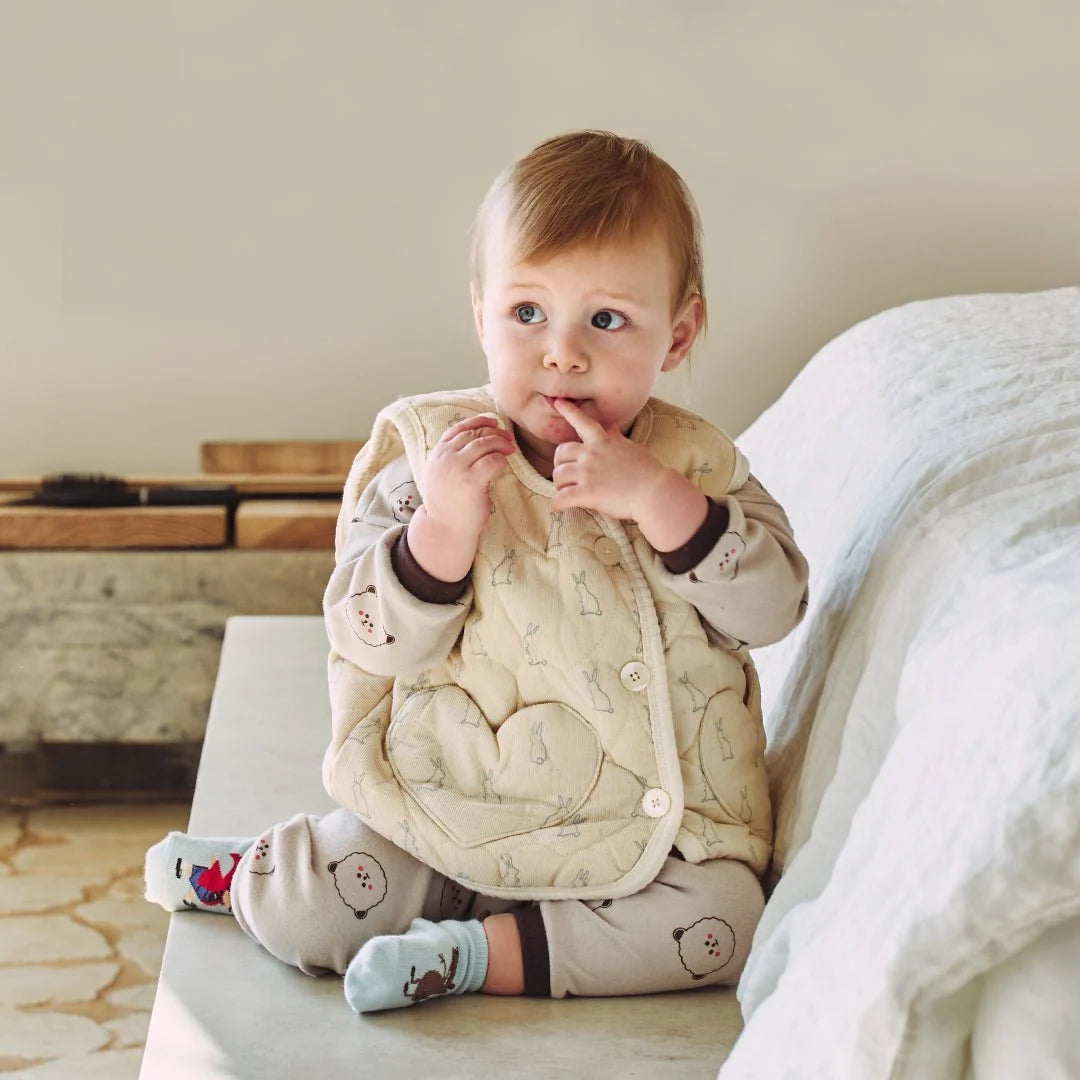 BabyRabbit Heart Patterned Rabbit Vest — Toddler Quilted Vest / Sleep Sack (12-18M–5T)