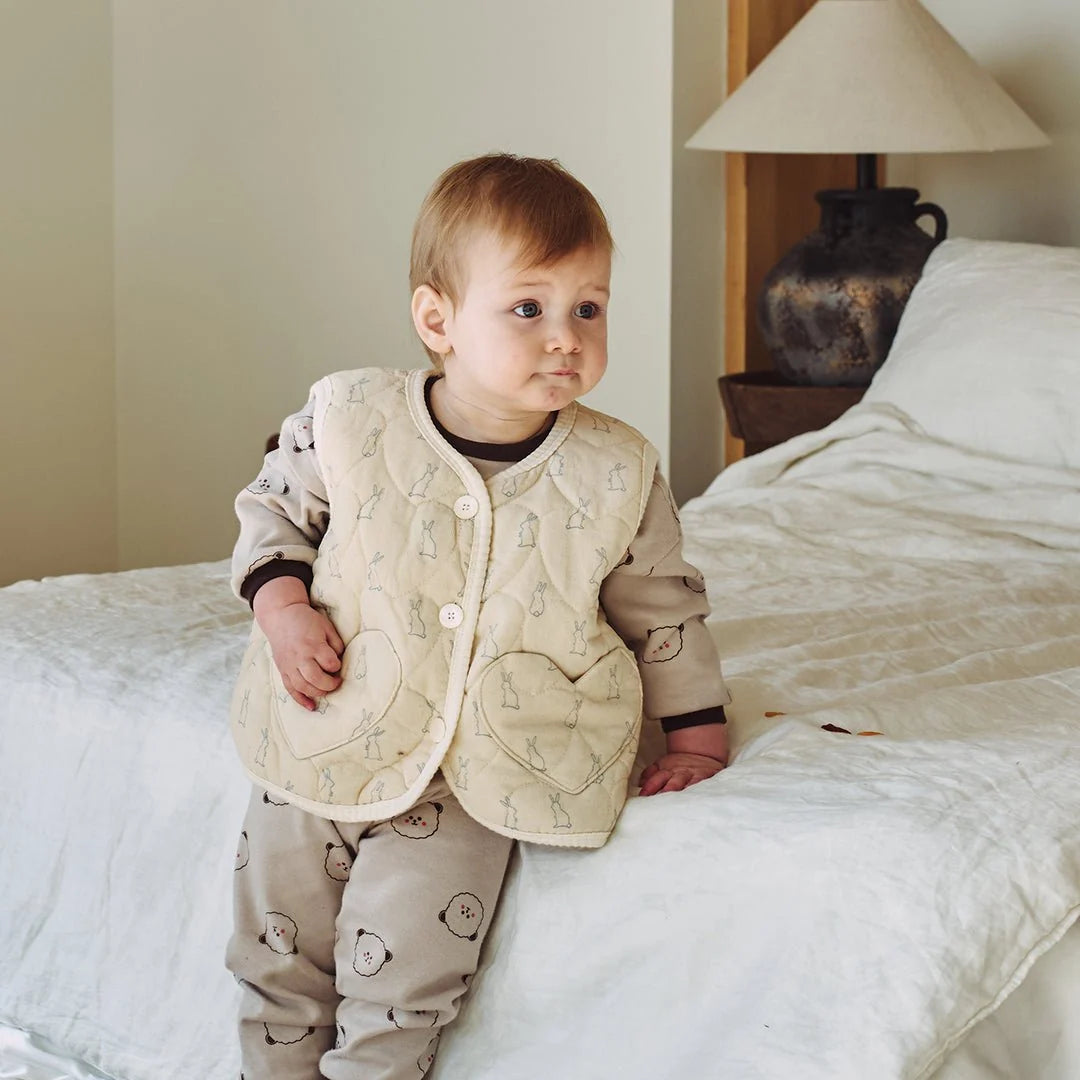 BabyRabbit Heart Patterned Rabbit Vest — Toddler Quilted Vest / Sleep Sack (12-18M–5T)