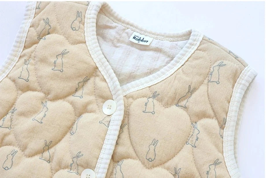 BabyRabbit Heart Patterned Rabbit Vest — Toddler Quilted Vest / Sleep Sack (12-18M–5T)