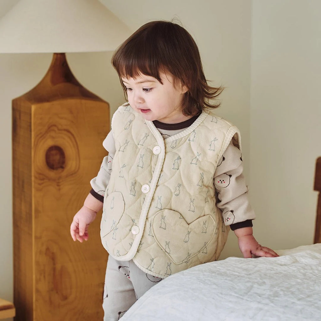 BabyRabbit Heart Patterned Rabbit Vest — Toddler Quilted Vest / Sleep Sack (12-18M–5T)