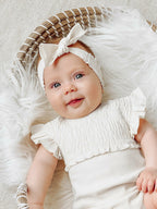 White | Organic Smocked Tie Headband