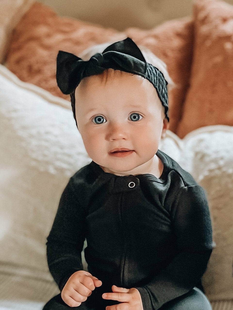 Black | Organic Smocked Tie Headband