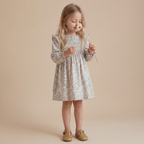 Vestido orgánico con volantes y nido de abeja - Hiedra