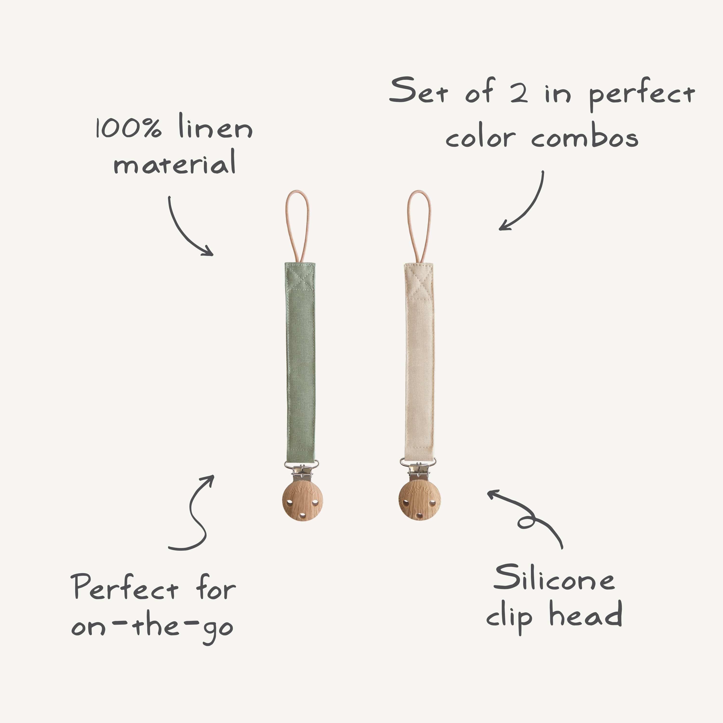 Linen Pacifier Clip 2-Pack - Mushie