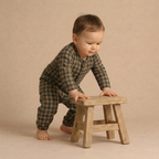 Organic Long Sleeve Button Romper - Olive Gingham