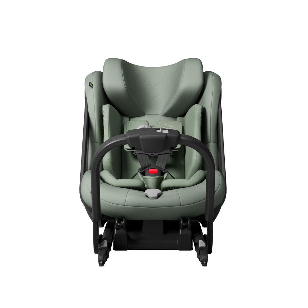 Axkid ONE 3 in Nordic Bloom Green, front, with the infant insert fitted
