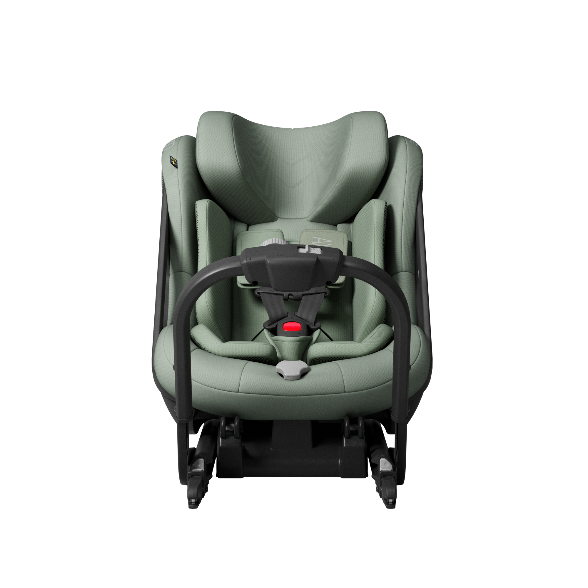 Axkid ONE 3 in Nordic Bloom Green, front, with the infant insert fitted