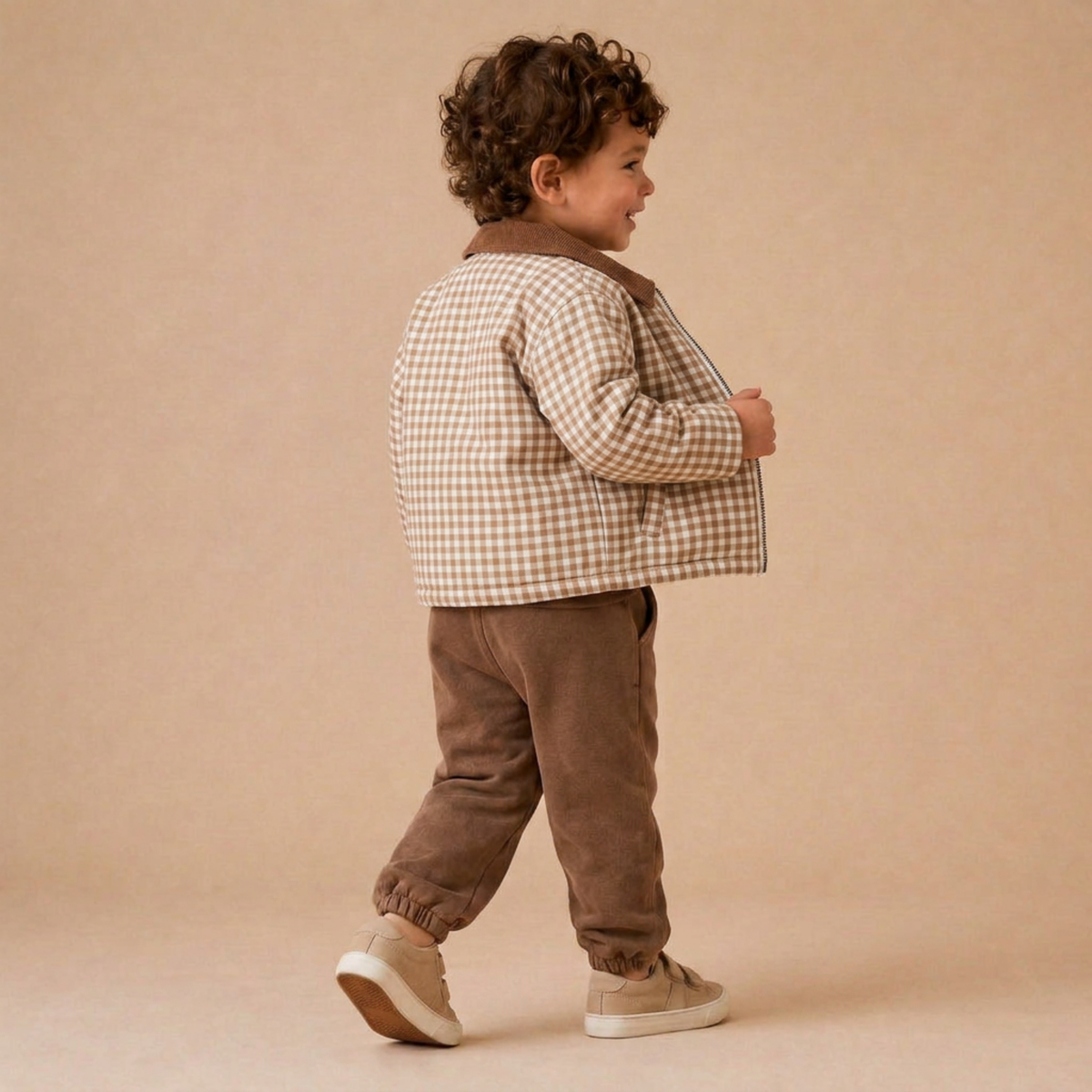 Organic Corduroy Collar Twill Jacket - Oat Gingham