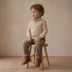 Organic Collared Long Sleeve Shirt - Oat Gingham