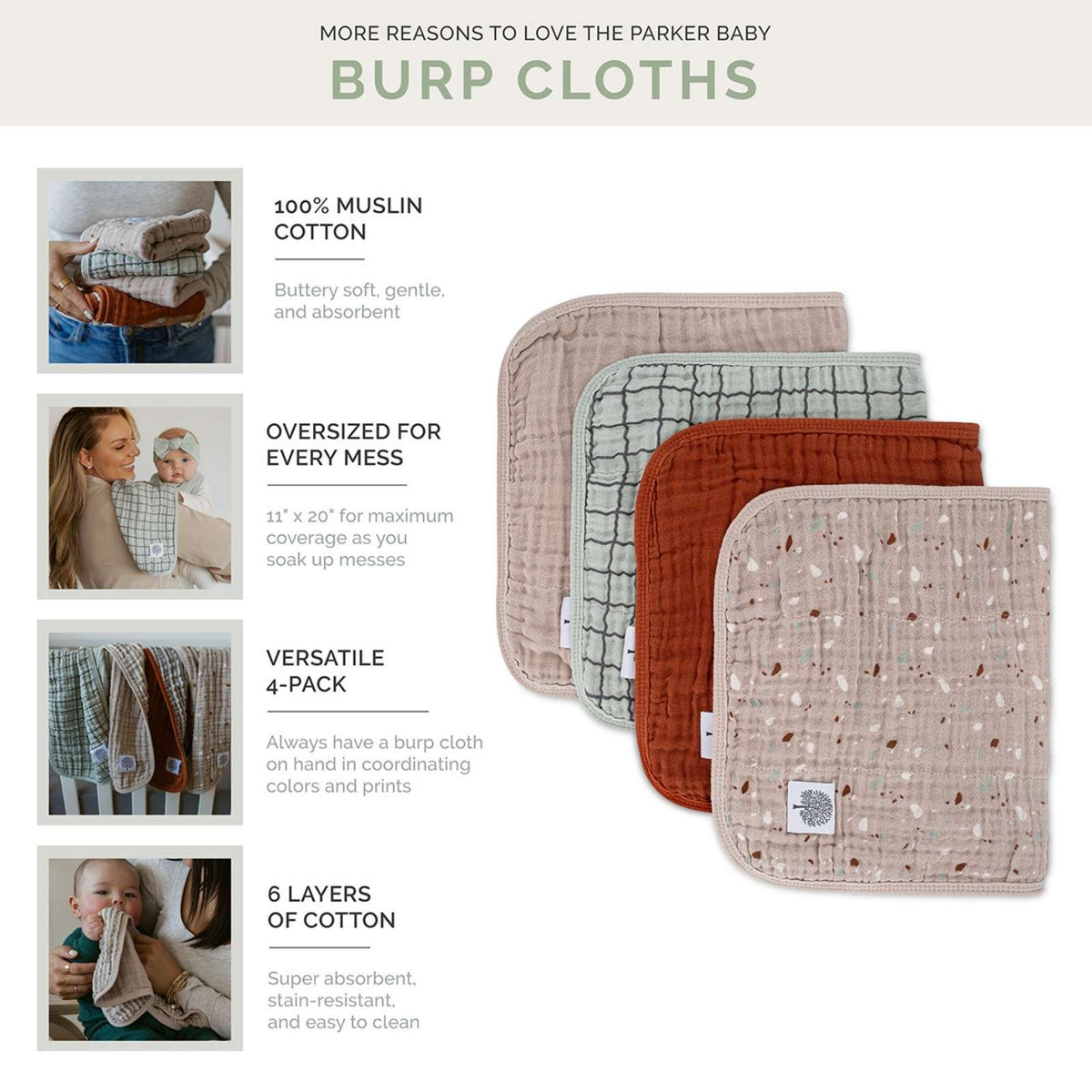 Muslin Burp Cloths (4 Pack)