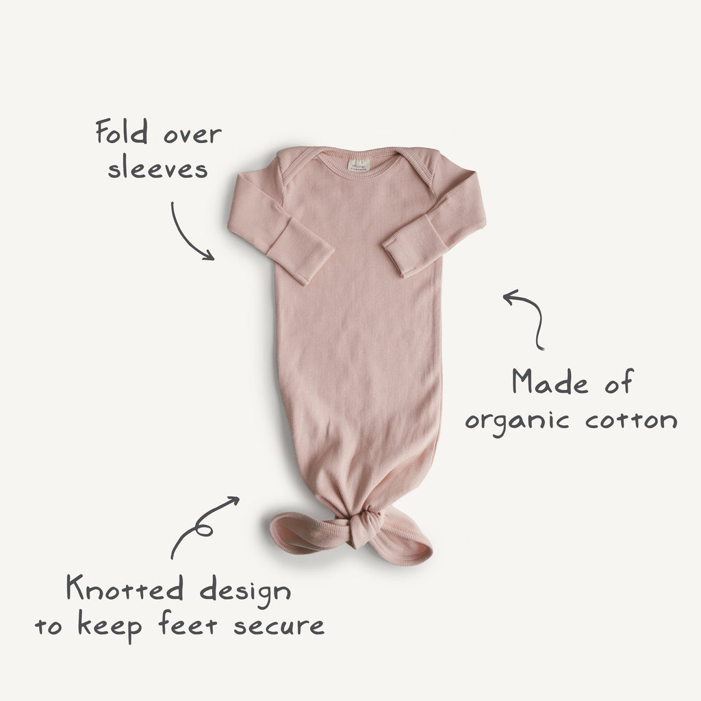 Ribbed Knotted Baby Gown + Beanie Set - Mushie
