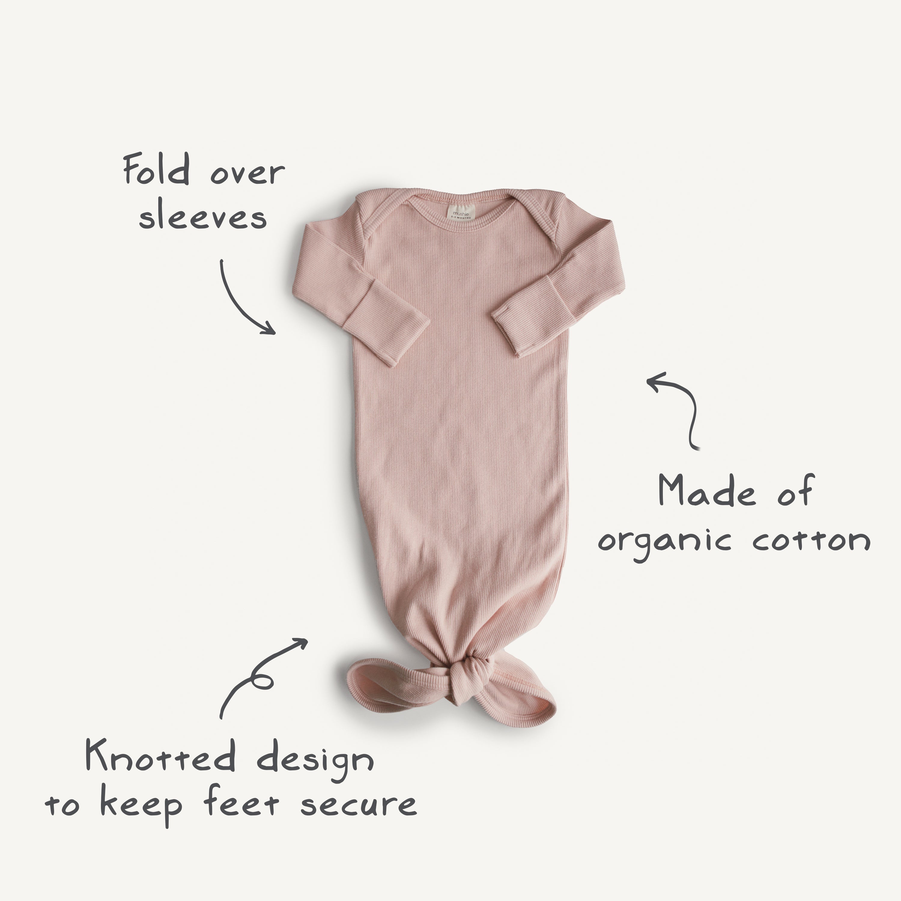 Ribbed Knotted Baby Gown + Beanie Set - Mushie