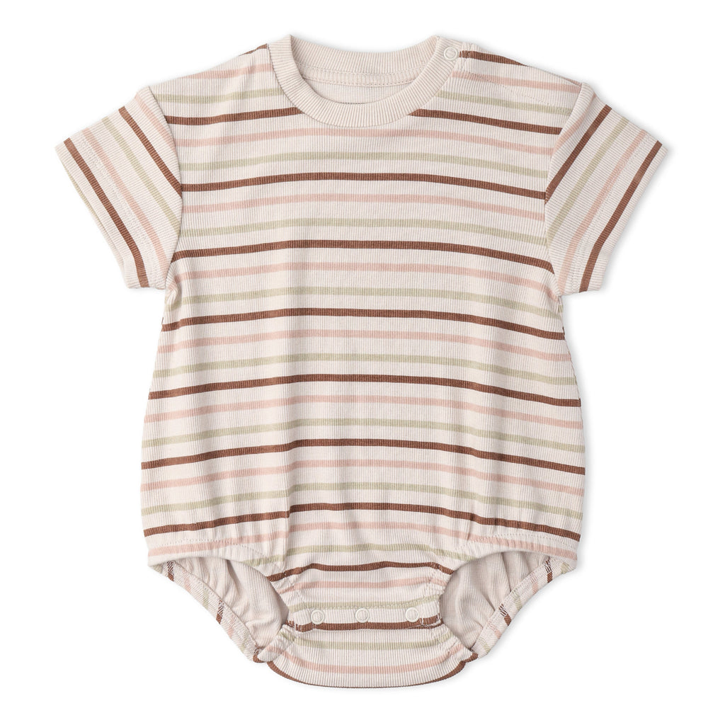 Organic Short Sleeve Bubble Romper - Terra Stripes