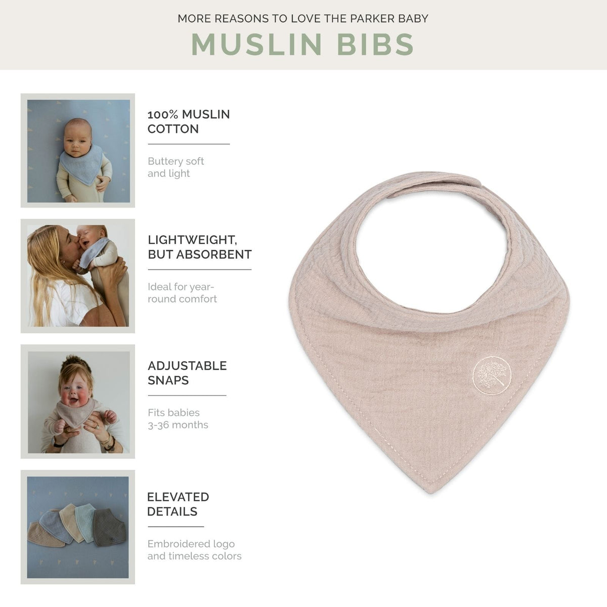Set de baberos tipo bandana de muselina (paquete de 4)