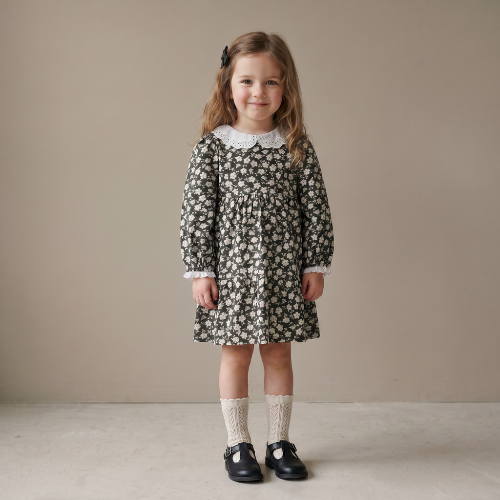Organic Collar Tiered Dress - Twilight Meadow