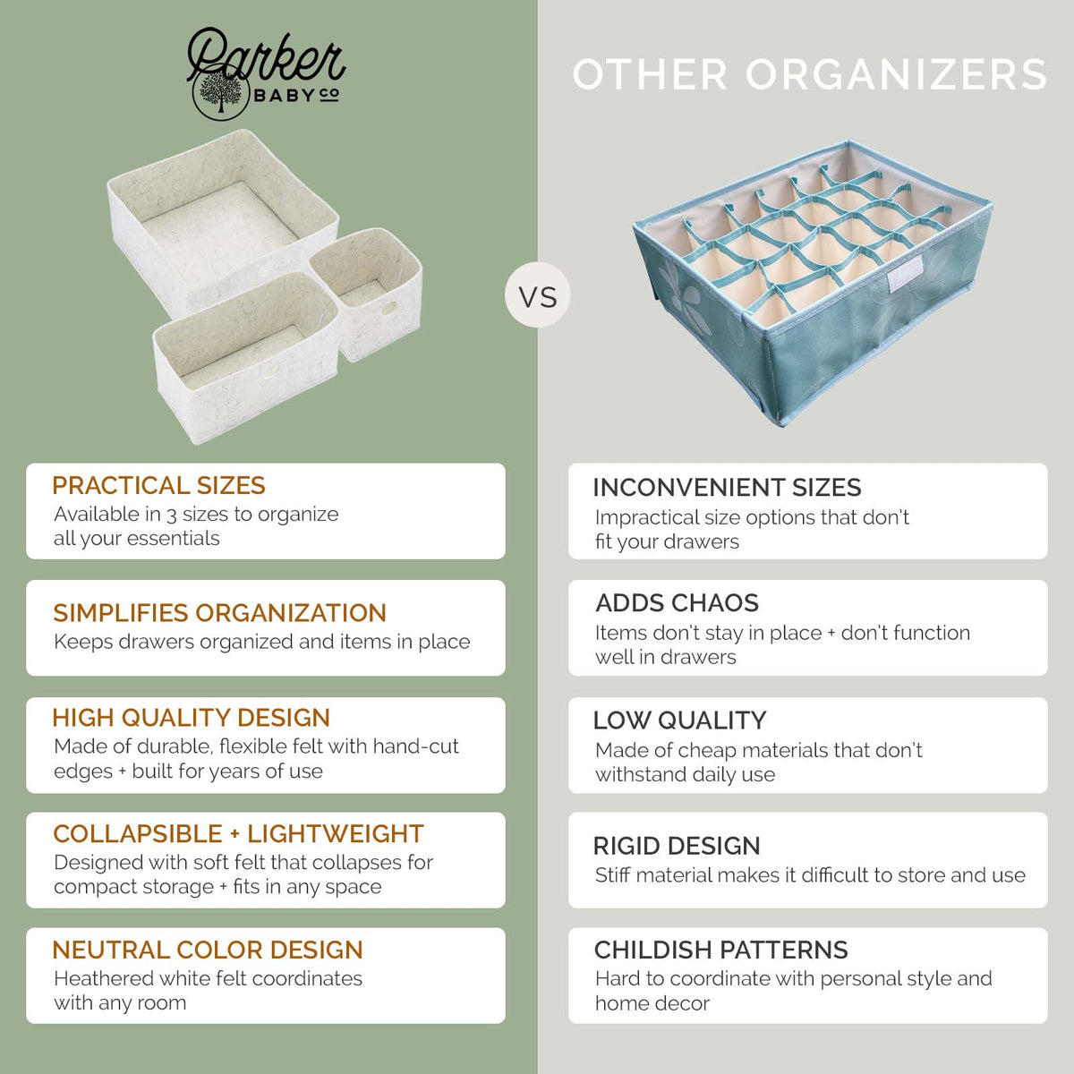 Organizadores de cajón de fieltro