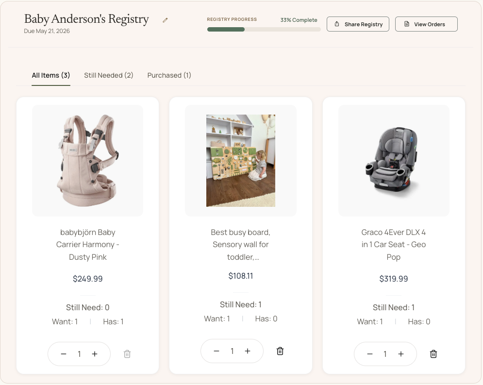 Baby registry page